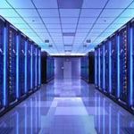 Hallway in a server rack room