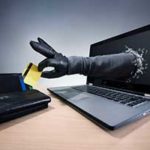 Data breach showing hacker stealing important data