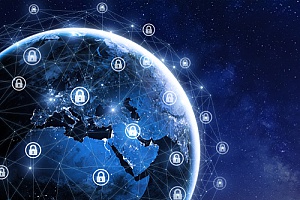a picture of earth surrounded by locks to protect cybersecurity protections against insider threats