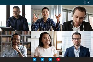 Employees on lunch video chat 
