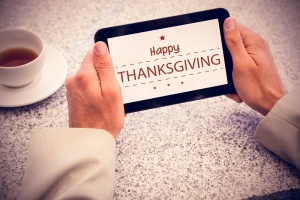 happy thanksgiving on a tablet