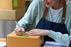 Female doing online order for customer service