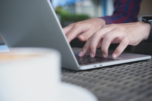 business meeting on a computer at home